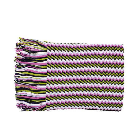 Missoni Women's Wool Zig-Zag Checkered Scarf Shawl Sarong Wrap White Pink Black - Picture 1 of 5